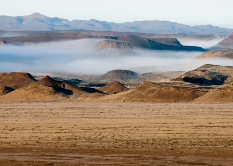 Mist lingers in the mountains of northern Namibia